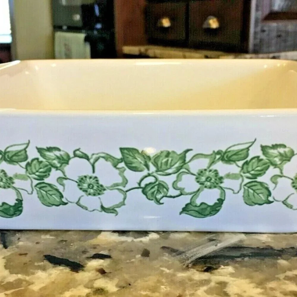 Paula Deen 2 Qt Recipe Baking Dish Baked Spaghetti White Green Floral Retired